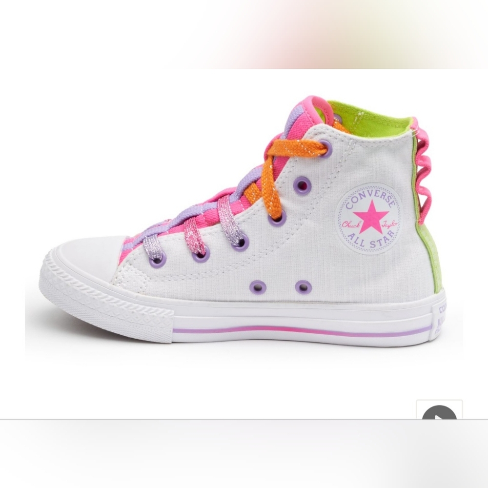 Converse CTAS CustomWhite High-Tops with Vibrant Weave Tongue. Size 4